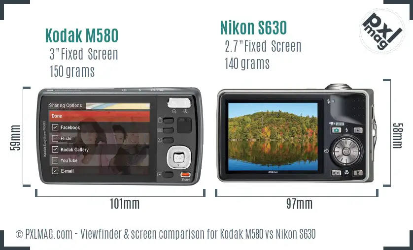Kodak M580 vs Nikon S630 Screen and Viewfinder comparison