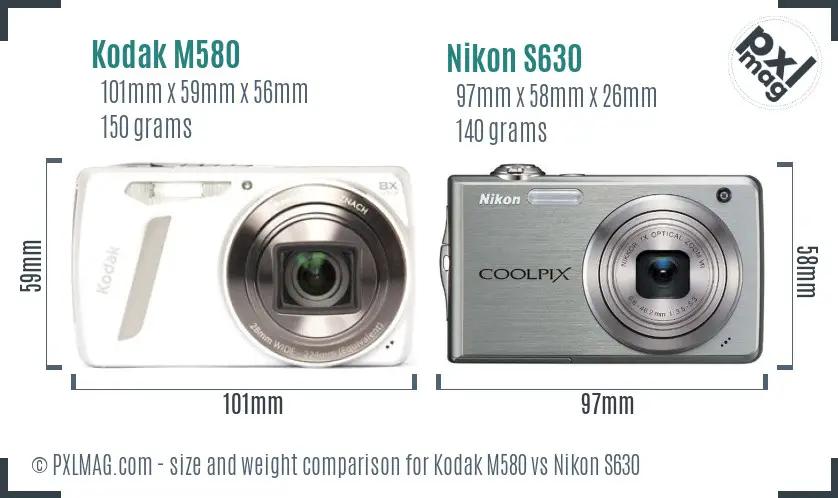 Kodak M580 vs Nikon S630 size comparison