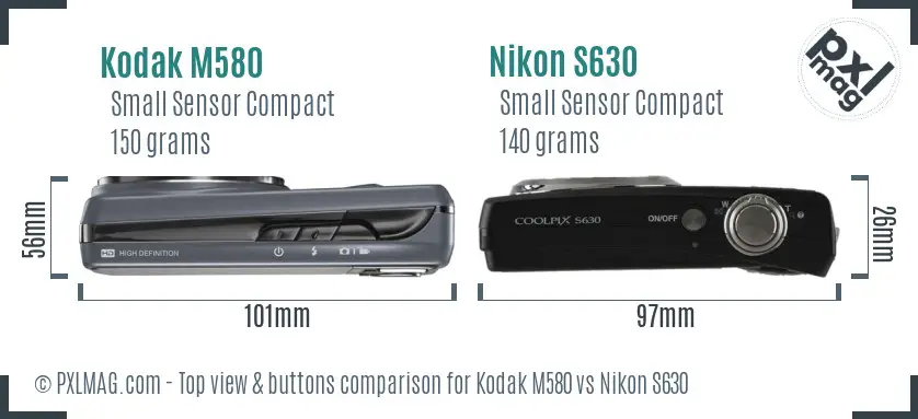 Kodak M580 vs Nikon S630 top view buttons comparison