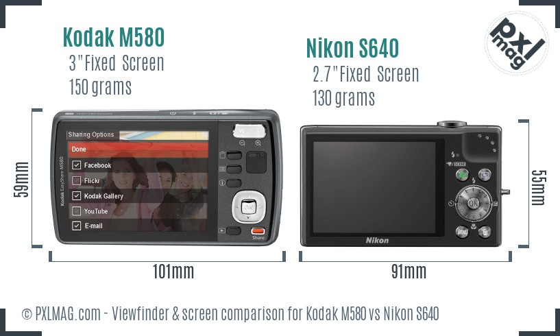 Kodak M580 vs Nikon S640 Screen and Viewfinder comparison