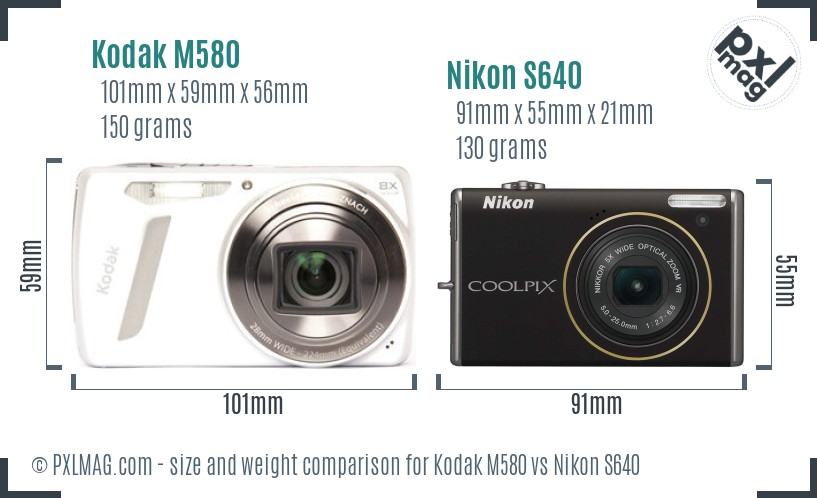 Kodak M580 vs Nikon S640 size comparison