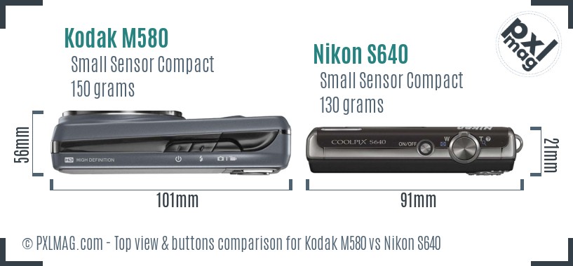 Kodak M580 vs Nikon S640 top view buttons comparison