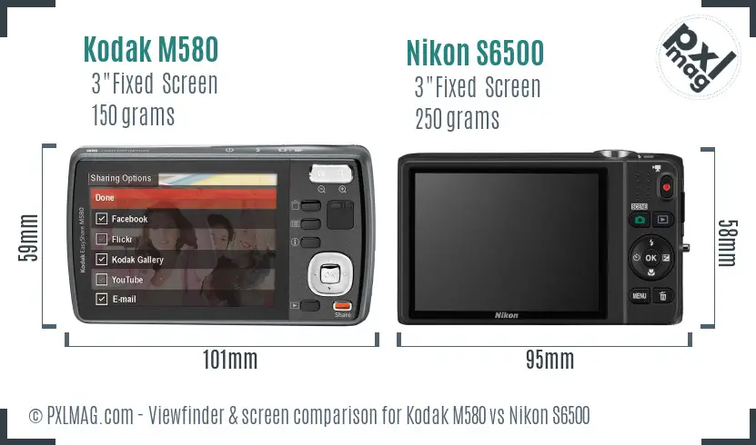 Kodak M580 vs Nikon S6500 Screen and Viewfinder comparison
