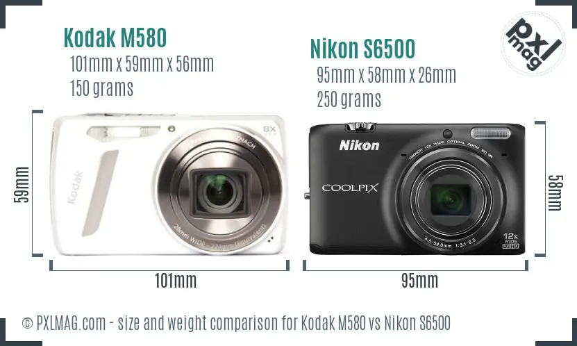 Kodak M580 vs Nikon S6500 size comparison