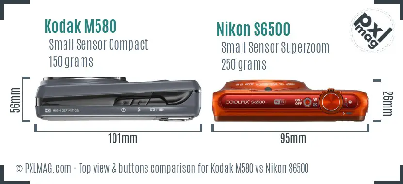 Kodak M580 vs Nikon S6500 top view buttons comparison