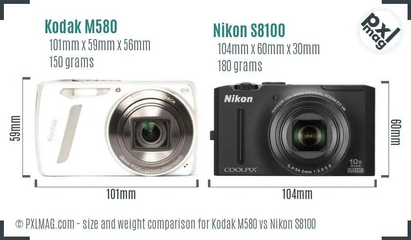 Kodak M580 vs Nikon S8100 size comparison