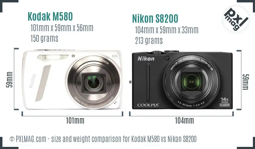 Kodak M580 vs Nikon S8200 size comparison Kodak M580 vs Nikon S8200 size comparison