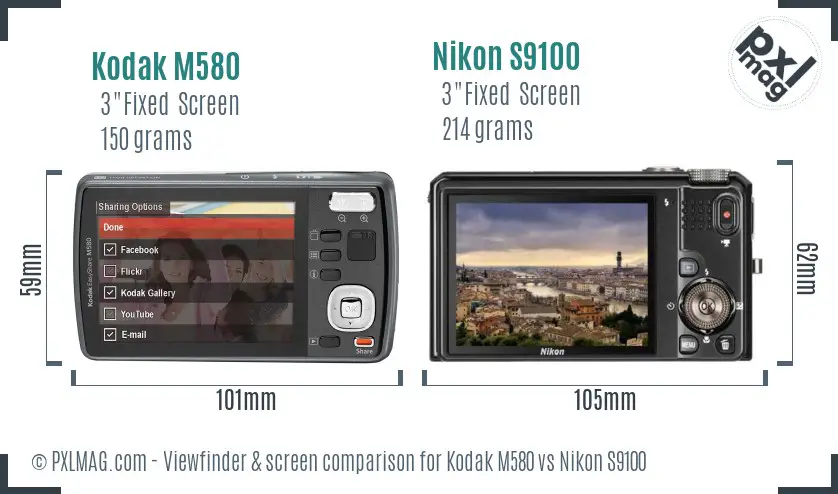 Kodak M580 vs Nikon S9100 Screen and Viewfinder comparison