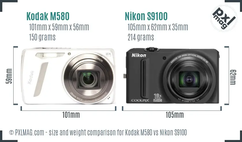 Kodak M580 vs Nikon S9100 size comparison