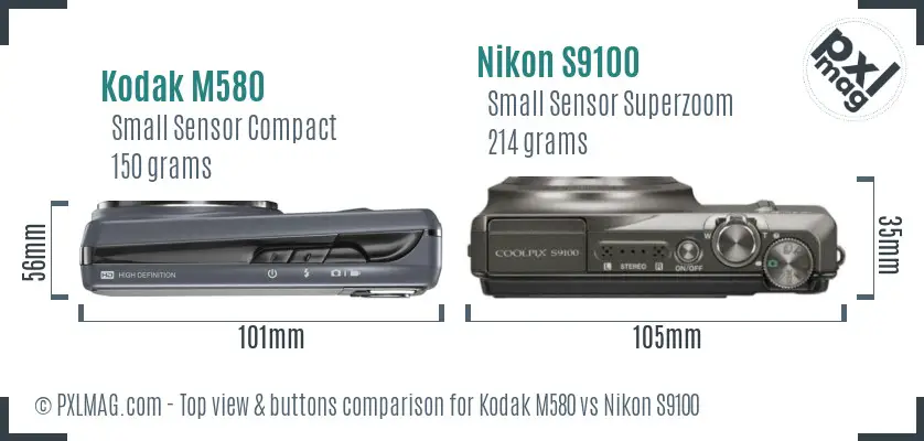 Kodak M580 vs Nikon S9100 top view buttons comparison