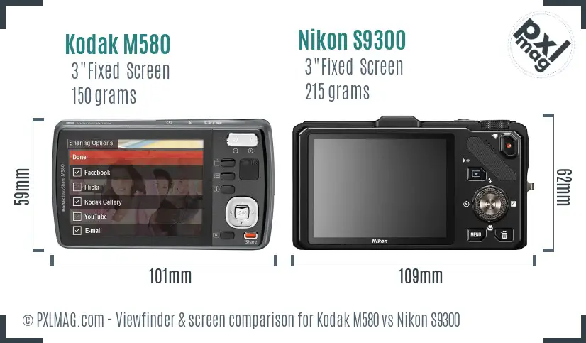 Kodak M580 vs Nikon S9300 Screen and Viewfinder comparison