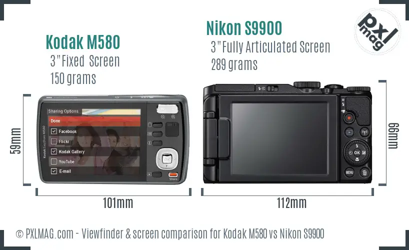 Kodak M580 vs Nikon S9900 Screen and Viewfinder comparison