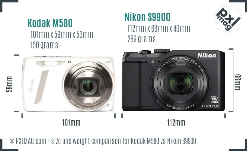 Kodak M580 vs Nikon S9900 size comparison