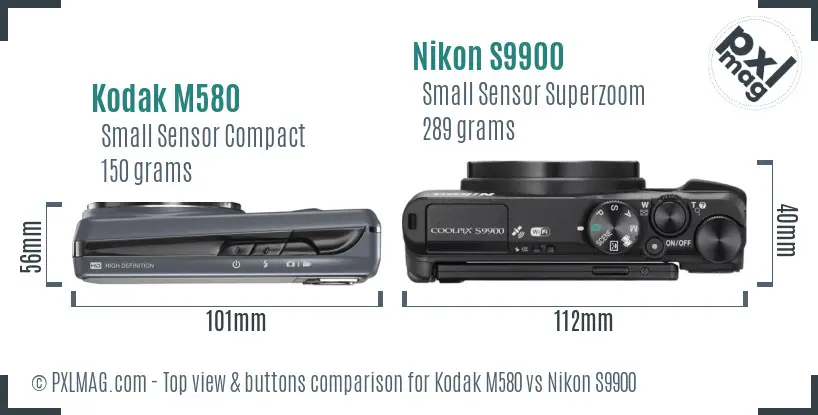 Kodak M580 vs Nikon S9900 top view buttons comparison