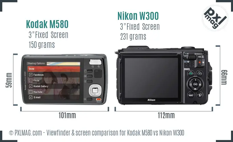 Kodak M580 vs Nikon W300 Screen and Viewfinder comparison