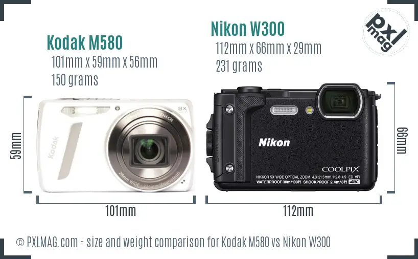 Kodak M580 vs Nikon W300 size comparison