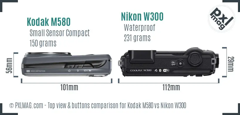 Kodak M580 vs Nikon W300 top view buttons comparison