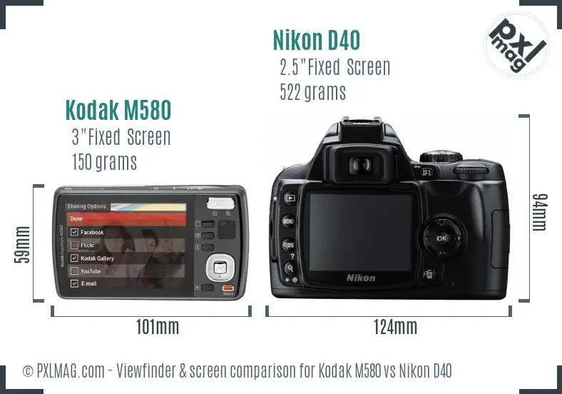Kodak M580 vs Nikon D40 Screen and Viewfinder comparison