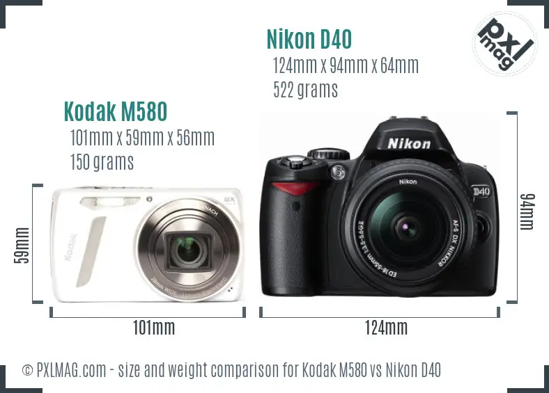 Kodak M580 vs Nikon D40 size comparison