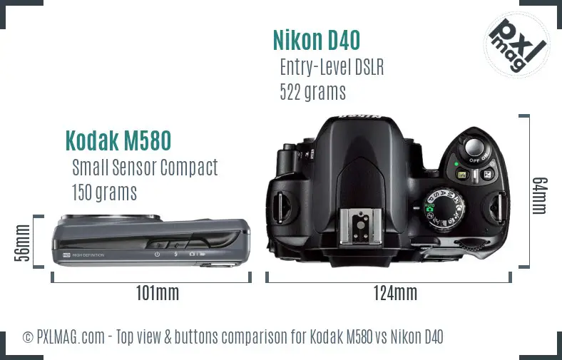 Kodak M580 vs Nikon D40 top view buttons comparison