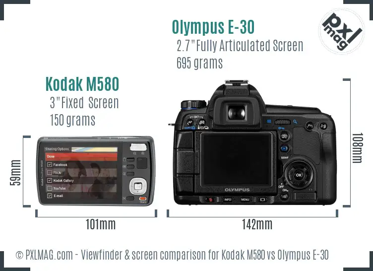 Kodak M580 vs Olympus E-30 Screen and Viewfinder comparison