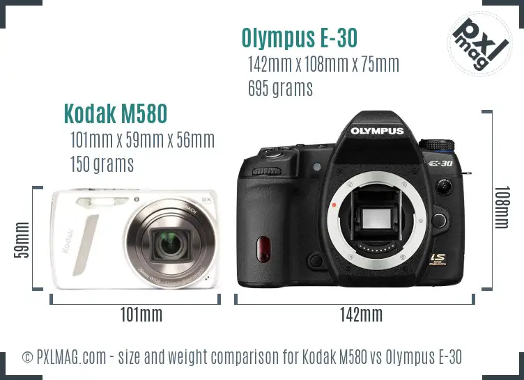 Kodak M580 vs Olympus E-30 size comparison
