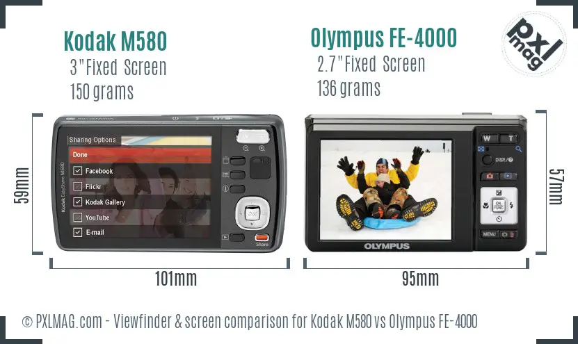 Kodak M580 vs Olympus FE-4000 Screen and Viewfinder comparison