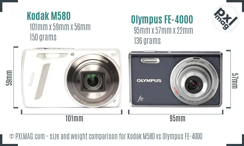 Kodak M580 vs Olympus FE-4000 size comparison