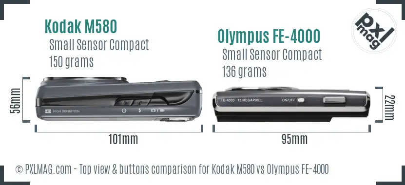 Kodak M580 vs Olympus FE-4000 top view buttons comparison