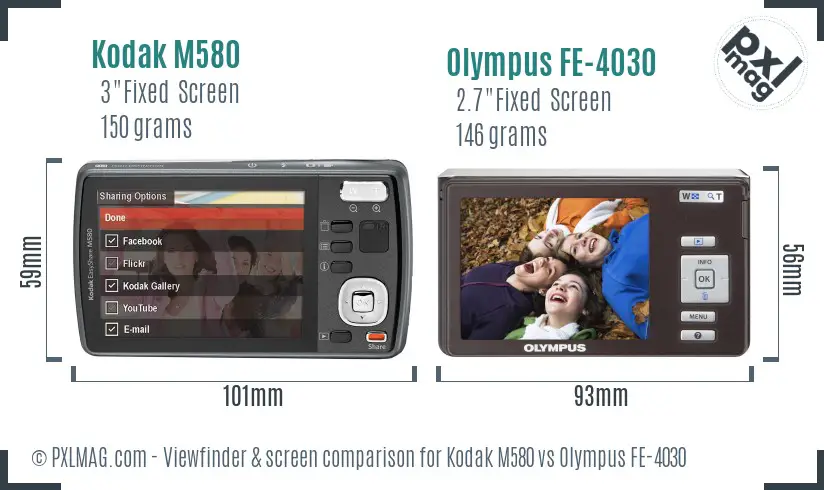Kodak M580 vs Olympus FE-4030 Screen and Viewfinder comparison