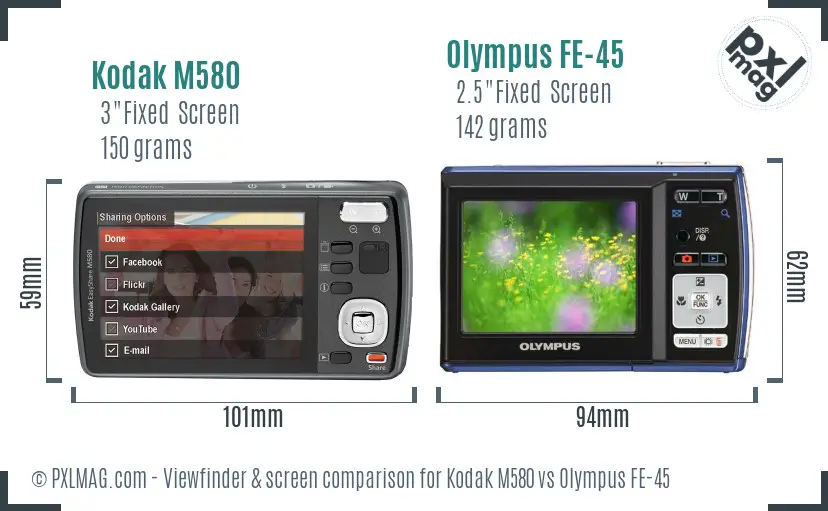 Kodak M580 vs Olympus FE-45 Screen and Viewfinder comparison