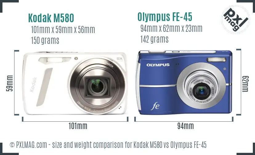 Kodak M580 vs Olympus FE-45 size comparison
