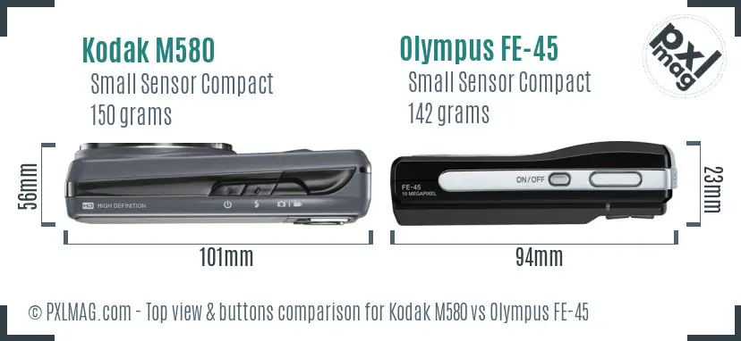 Kodak M580 vs Olympus FE-45 top view buttons comparison