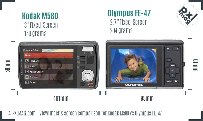 Kodak M580 vs Olympus FE-47 Screen and Viewfinder comparison