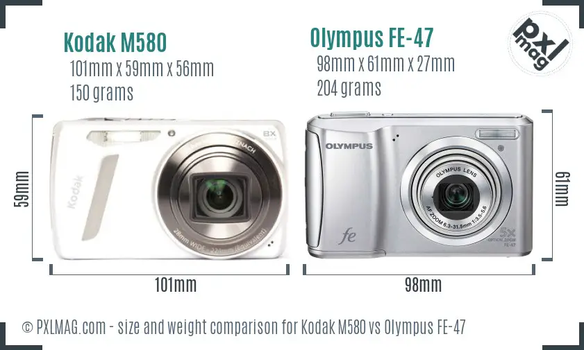 Kodak M580 vs Olympus FE-47 size comparison