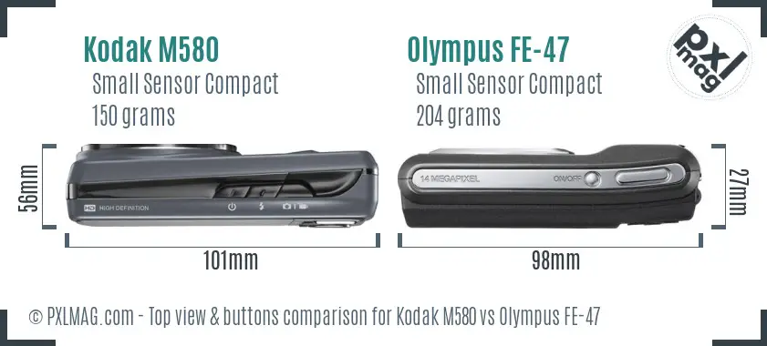 Kodak M580 vs Olympus FE-47 top view buttons comparison