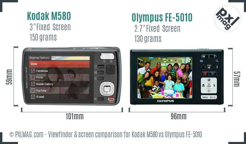 Kodak M580 vs Olympus FE-5010 Screen and Viewfinder comparison