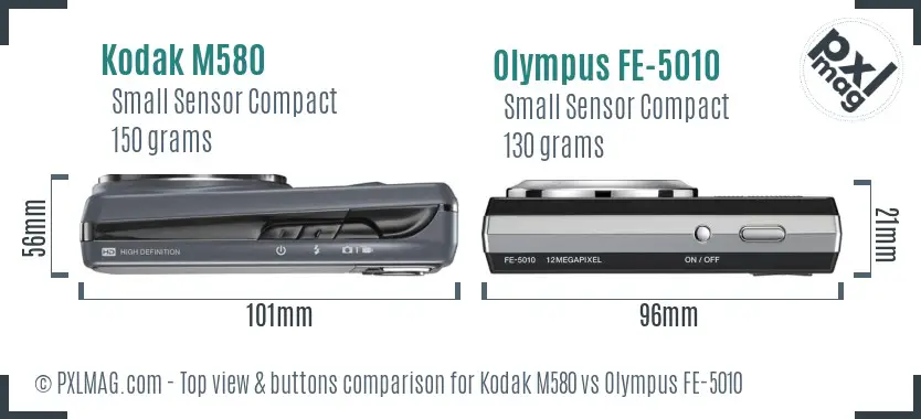 Kodak M580 vs Olympus FE-5010 top view buttons comparison