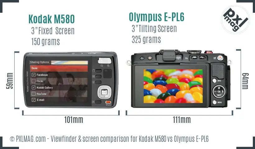 Kodak M580 vs Olympus E-PL6 Screen and Viewfinder comparison