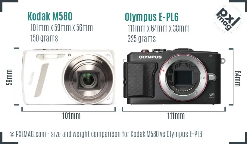 Kodak M580 vs Olympus E-PL6 size comparison