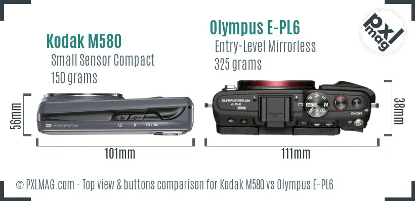 Kodak M580 vs Olympus E-PL6 top view buttons comparison