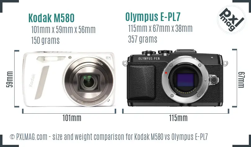 Kodak M580 vs Olympus E-PL7 size comparison