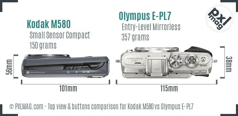 Kodak M580 vs Olympus E-PL7 top view buttons comparison