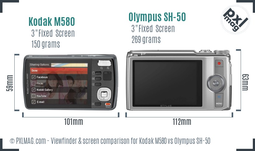 Kodak M580 vs Olympus SH-50 Screen and Viewfinder comparison