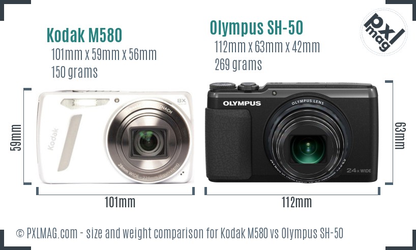 Kodak M580 vs Olympus SH-50 size comparison