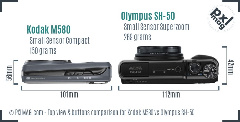 Kodak M580 vs Olympus SH-50 top view buttons comparison