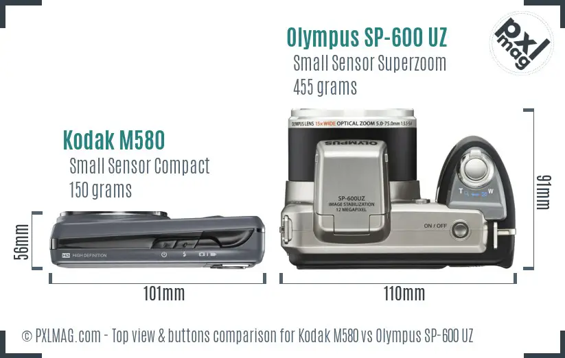 Kodak M580 vs Olympus SP-600 UZ top view buttons comparison