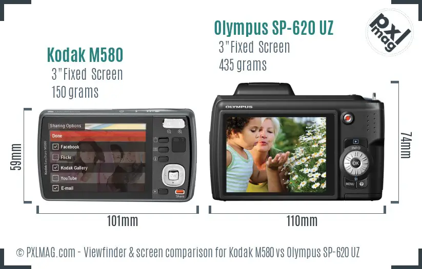 Kodak M580 vs Olympus SP-620 UZ Screen and Viewfinder comparison