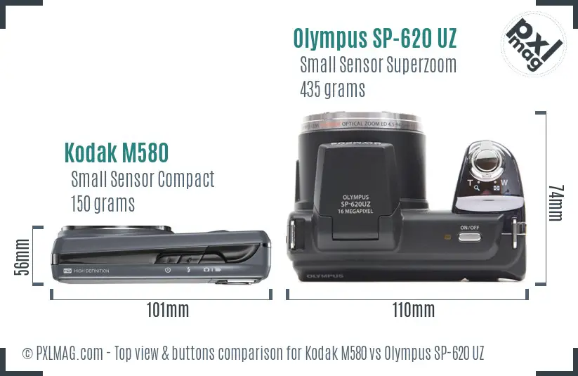 Kodak M580 vs Olympus SP-620 UZ top view buttons comparison
