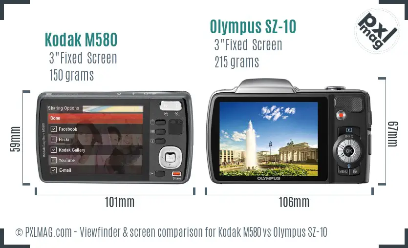Kodak M580 vs Olympus SZ-10 Screen and Viewfinder comparison